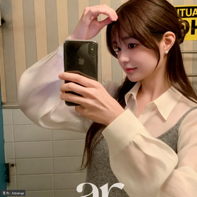 텐셀 시스루 긴팔 셔츠 블라우스 BS 설명 사진