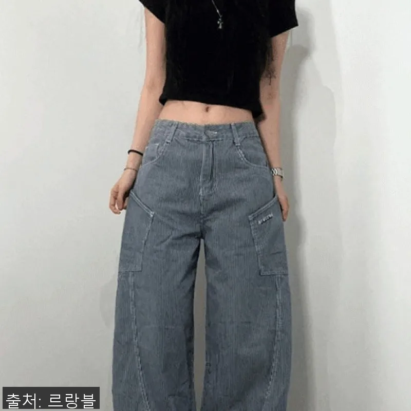 여성 스트라이프 바지 항아리 데님 팬 설명 사진